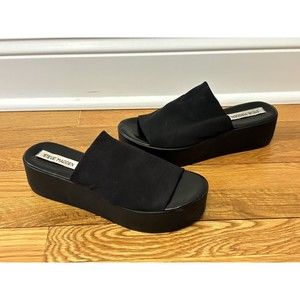Vintage 90s Y2K Steve Madden Slinky Black Chunky Platform Sandals Heels Womens 8